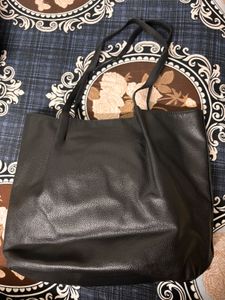 Chic Black Faux Leather Tote Bag