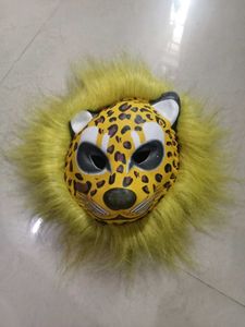 Leopard Mask with Yellow Faux Fur Mane