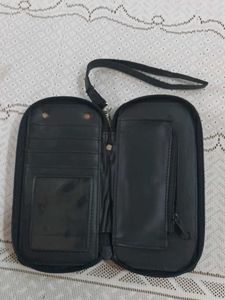 Black Synthetic Leather Cards holder Pouch with St