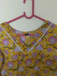 Yellow Floral Print Kurti
