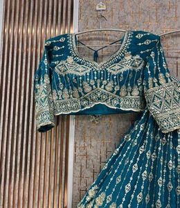 Exquisite Teal Embroidered Lehenga Set