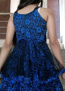 Blue Floral Ruffled Gown