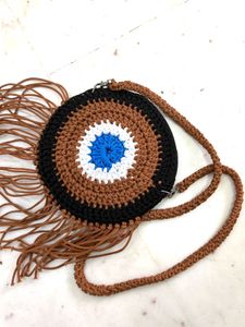 Handmade Crocheted Evil Eye Round Bag per peice on