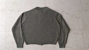 CHARCOAL GREY METALLIC ZIP-UP KNIT SWEATER