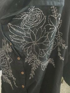 Elegant Black Kurta with White Embroidery