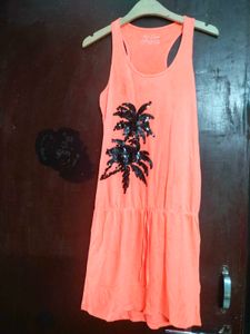 Coral Palm Tree Dress Neon color