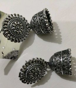 Oxidized Silver Jhumka Earrings