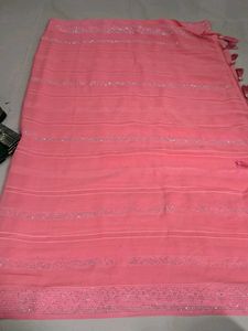 Elegant Pink Saree with Tassels
