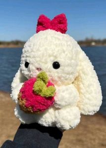 Crocheted Bunny with Strawberry