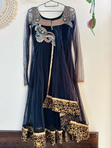 Vintage Black Anarkali Gold Embellishments