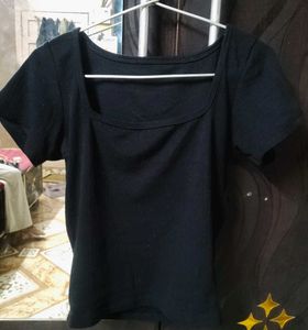 Chic Square Neck Black Top