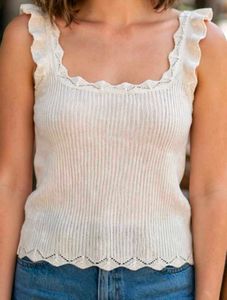 Cream Knit Square lace Top