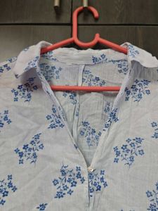 Chic Blue Floral Shirt Dress