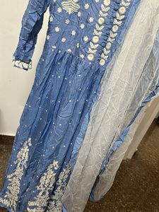 Blue Embroidered Anarkali with duppata