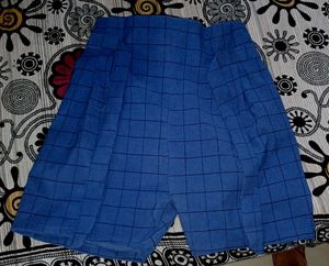 Blue Checkered Paperbag Waist Shorts