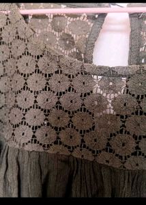 Olive Green Crochet Top with Bell Sleeves