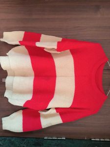 Red &amp; Cream Striped Knit Sweater
