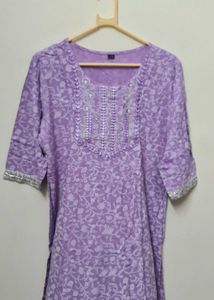 Beautiful Lavender Kurta with Embellished Neckline