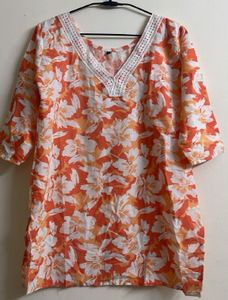 Orange Floral Print Kurta