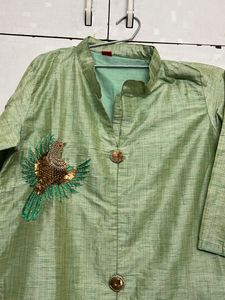 sea green linen  kurta