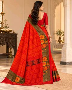 New Elegant Red Saree with Floral Accents