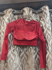NEW - Red Mesh Long Sleeve Crop Top