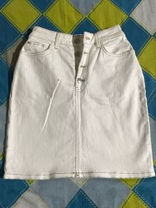 White Denim Button-Up Skirt