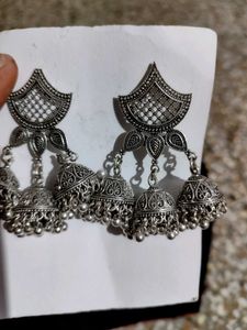 Boho Oxidized Silver Jhumka Earrings