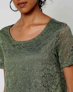 Green Lace Short Sleeve Top