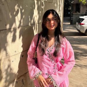 Pink Wrap Kurta with Mirror Work