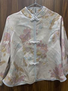 Exquisite Floral Crane Print Chinese Style Blouse