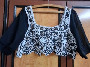 Floral Embroidered crochet Crop Top