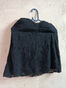 Chic Black Lace Strapless Top Partywear