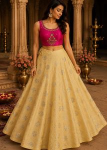Aesthetic Yellow pink crop top skirt set