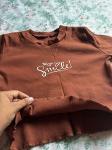 Brown Solid Long Sleeve Tshirt