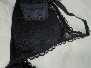 Zudio Black Lace Trim Bra &amp; Brief Set