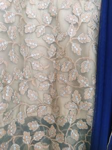 Indo western blue and beige color net with dupatta