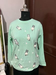 Mint Green Cat Print Top