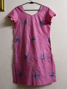Pink Kurta with Floral Embroidery