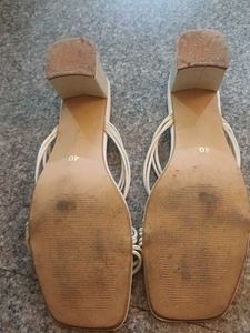 Cream Strappy Block Heel Sandals