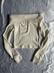 Cream Off-Shoulder Ribbed Top