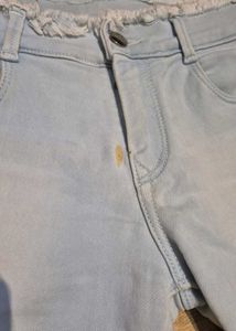 Light Wash Fringed Denim Shorts
