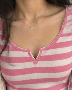 Pink and White Striped V-Neck Top