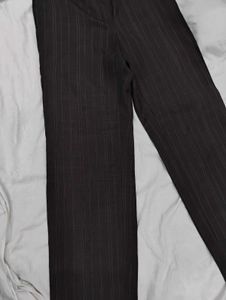 Brown High-Waist Wide-Leg Pinstripe Trousers