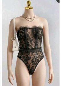 Black Lace Bodysuit with Chain Detail