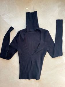Black Backless Turtleneck Sweater