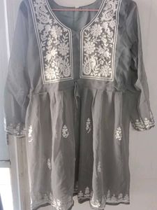 Embroidered Grey Kurta