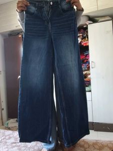 Blue Denim Wide Leg Jeans