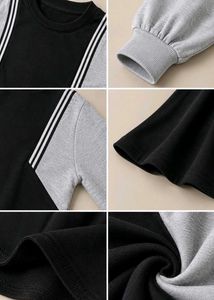 BLACK AND GREY COLORBLOCK LONG SLEEVE FLARE DRESS