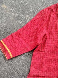 Red Printed Kurta with Yellow Neckline